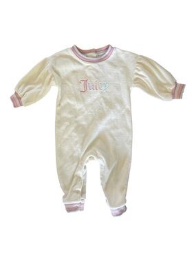 Juicy Couture Kids Velour Romper 12M Ivory Pastel Stripe Embroidered Logo
